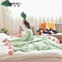 卍 REGINA Knitted Blanket Cute Handmade Large Pompom Elegant Crochet Throw Blanket Home Decoration Blanket For Bed Sofa Tapestry