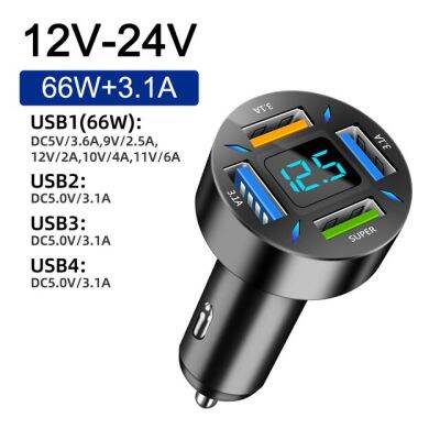 USB PD 66W ที่ชาร์จแบตในรถ4พอร์ต &amp; QC 3.0ที่จุดบุหรี่ชาร์จเร็วที่ชาร์จอะแดปเตอร์สำหรับโทรศัพท์ IPhone