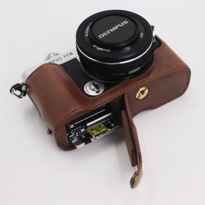 กระเป๋ากล้องแบบครึ่งตัวเคสหนัง PU สำหรับ Olympus PEN E-P7 EP7ผ้าคลุมรถการเปิดแบตเตอรี่