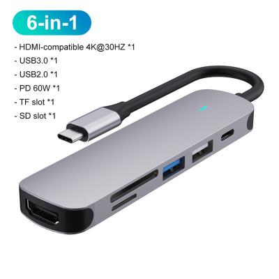 USB 4/5/6พอร์ต HDMI PD USB-C ฮับอะแดปเตอร์ OTG 5Gpbs ตัวแยก Sd/tf USB พร้อมไฟแสดงสถานะสำหรับแล็ปทอปแมคบุ๊คโทรศัพท์พีซี Feona