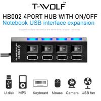 T-wolf HB002 ฮับ USB 2.0 4 พอร์ต พร้อมสวิตช์เปิด ปิด ความเร็วสูง สีดํา