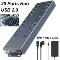 20 Port USB 2.0 Hub High Speed Data Transfer Fast Charger Splitter External 120W 12V 10A AC Power Cable Adapter For Phone Tablet