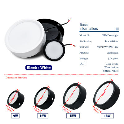 Hot Led Downlight โคมไฟเพดาน AC 220V-240V 9W 12W 15W 18W Surface Mount รอบลงไฟสำหรับห้องครัวห้องนั่งเล่นตู้