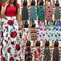 Summer Women Vintage 3D Flower Print Long Dress Elegant Short Sleeve Boho Holiday Casual O-Neck Dress Fashion New Women Clothing