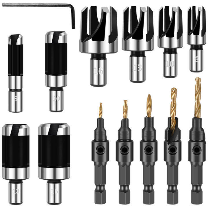 14ชิ้นเสียบไม้ดอกสว่านปลายแบบ-tapered-เหล็กความเร็วสูงชุดบิตเจาะซิงค์เคาน์เตอร์บิตเจาะซิงค์เคาน์เตอร์เครื่องตัดเจาะบิตทนทานดอกสว่านปลายแบบ-tapered-ความเร็วสูงดอกสว่านปลายแบบ-tapered