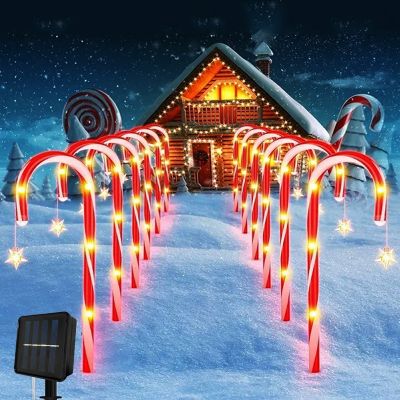 Solar Power LED Candy Cane Lights Christmas Party Decor Outdoor Garden Solar Lamp For Patio Pathway Street Yard