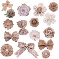 5Pcs Jute Burlap Hessian Lace Christmas Flowers Bows Vintage Jute Craft Wedding Birthday Party DIY Christmas Wreath Scrapbooking Traps  Drains