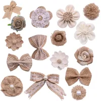 5Pcs Jute Burlap Hessian Lace Christmas Flowers Bows Vintage Jute Craft Wedding Birthday Party DIY Christmas Wreath Scrapbooking Shoes Accessories