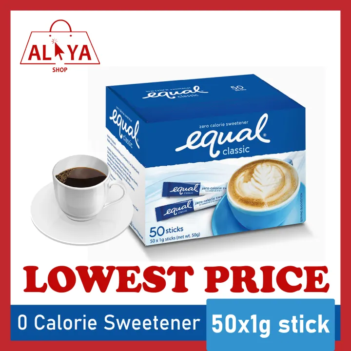 EQUAL Classic 1 Pack x 50 Sticks, 0 Calorie Sweetener Sticks, Sugar