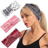 【Miki Xinyuan】บิด H Airband ElasticHeadband ผ้าพันคอลวดคาดศีรษะ Boho พิมพ์ริบบิ้น S Crunchie KnotWrap WomenAccessories