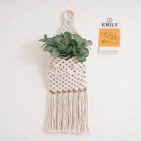 ตะกร้าอุปกรณ์ปลูกพืชแบบแขวนในร่มที่แขวน Macrame Tatakan Panci ดอกไม้ประดับผ้าลายยิปซีตกแต่งผนังตกแต่งด้วยพู่