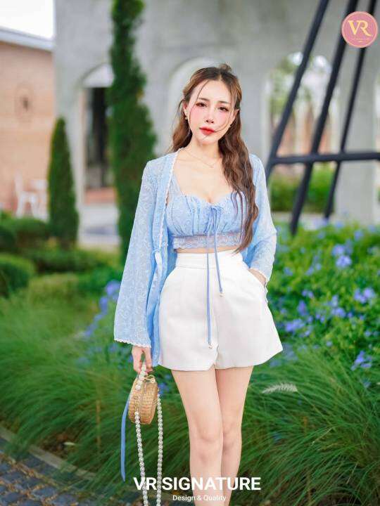 set-3-ชิ้น-เสื้อคลุมตัวยาว-ผูกโบว์ด้านหน้า-มาพร้อมบราสายเดี่ยวตัวสั้นช่วงอกมีฟองน้ำจัดทรงให้ค่ะ-แต่งผูกโบว์ช่วงอก-เนื้อผ