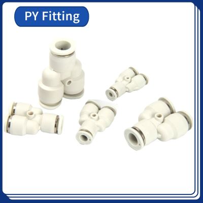 Pneumatic Fitting Tube Connector Y-tee White Fittings Air Quick Water Gas Pipe Push In Hose Quick Couping 4MM 6/8/10/12/16MM PU Pipe Fittings Accessor