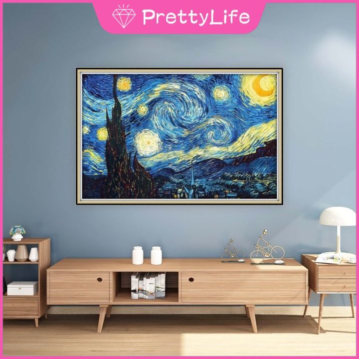 pl-the-starry-night-5d-diy-เพชรภาพวาด-van-gogh-ผนังหัตถกรรม-mosaic-art-ตกแต่งบ้านของขวัญขนาดใหญ่60x90cm