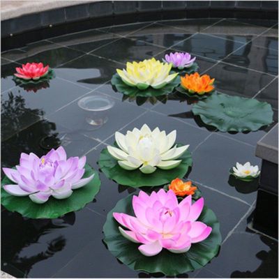 ประดิษฐ์ Floating Lotus ดอกไม้ลอย Pond Decor สมจริงโฟม Water Lily สำหรับงานแต่งงาน Garden ปลอมต้นไม้ปลอมตกแต่งตู้ปลา