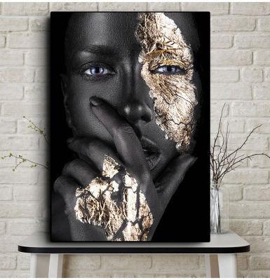 และพิมพ์ภาพศิลปะบนผนังสแกนดิเนเวียนสำหรับห้องนั่งเล่นศิลปะแอฟริกัน0717สีน้ำมันผู้หญิงสีดำและสีทอง