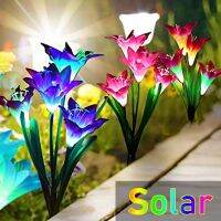 RGB Solar Lights Outdoor Waterproof with 4 Bigger Lily Flowers Solar Lights Fairy Lights LED for Outdoor Garden