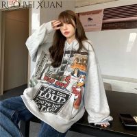 Ruo Bei Xuan เสื้อสเวตเชิ้ตผู้หญิง,อเมริกาแบบย้อนยุคโอเวอร์ไซส์