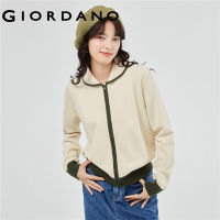 GIORDANO Women Cardigans Contrast Color Turn-Down Collar Warm Cardigans Zip Front Fashion Casual Loose Cardigans 13353777