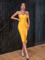 【YF】 Adyce Summer Off Shoulder Bodycon Bandage Dress Women 2023 Sexy Ruffles Short Sleeve Hot Celebrity Club Evening Midi Party