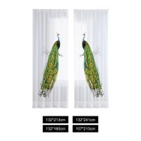 【CW】 2 Pieces Sheer Curtain Peacock Tulle Curtains Rod Window Printed for Room Farmhouse