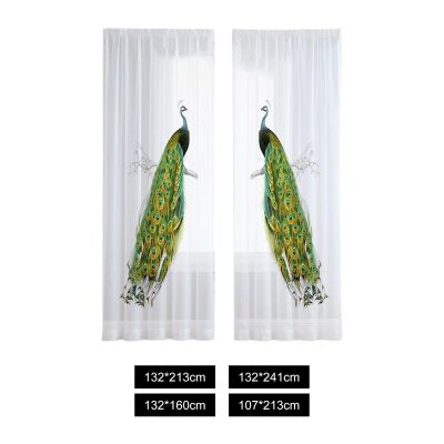 【CW】 2 Pieces Window Treatment Drapes Peacock Tulle Curtains Rod Curtain for Room