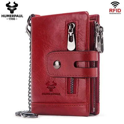 HUMERPAUL Wallet for Men RFID Anti Magnetic Leather Wallet of Women European and American Top Layer Cowhide Coin Purse  Multi