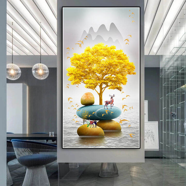 80x120CM Customize Size Modern Light Luxury Gold Tree Canvas Painting Big Size Home Decor