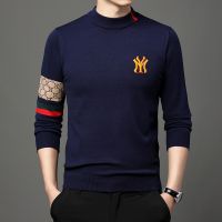 High -end Brand Autumn and Winter Warm Mens Casual Sweater Solid Color Fashion Embroidery Cubs Knitted Male Sweater