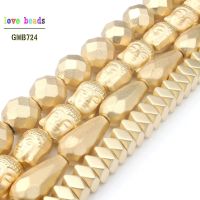 Faceted Teardrop Buddha Maitreya head Prismatic Matte KC Gold plated Hematite Natural Stone Beads Loose beads For Jewelry Making