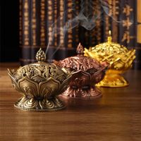 ERMAKOVA Chinese Alloy Buddha Incense Burner Lotus Flower Incense Holder Censer for Buddhist Home Office Decoration Gift