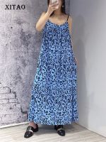 XITAO Dress Loose Fashion Sleeveless Print Casual Women Sling Print Dress