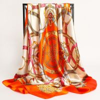 ❒◊  90x90cm Versatile Silk Scarf Women Large Shawl Floral Print Stoles Square Bandanna Luxury Brand Kerchief Female Foulard muffler