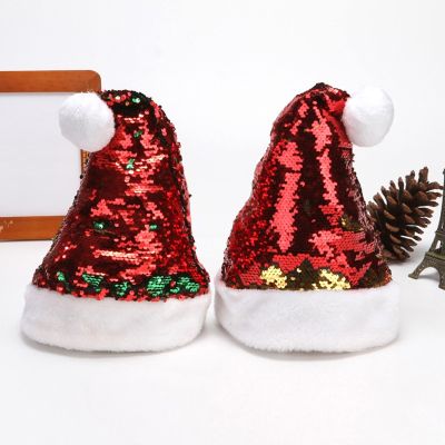 Red Green Gold Sequin Christmas Hat Santa Claus Party Role Playing Halloween New Year Holiday Supplies Children Adult Hot Sale