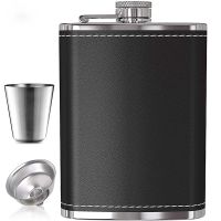 7oz 8oz Portable Stainless Steel Hip Flask Flagon Whiskey Wine Pot Leather Cover Bottle Funnel Travel Tour Drinkware Wine Cup