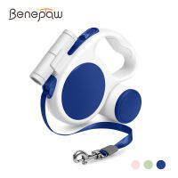 Benepaw 3-In-1สายจูงสุนัขแบบหดได้พร้อมไฟฉาย LED Poop Bag Holder Heavy-Duty Puppy Lead For Walking, Hiking Travel