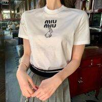 Original standard high miu miuˉversion Miao rabbit short-sleeved appliqué embroidery fashion all-match cute age-reducing small fresh T-shirt