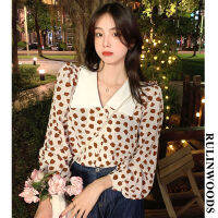 RULINWOODS เสื้อสตรีลายจุด Flare Sleeves Blouse