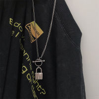 Japanese and Korean ins Harajuku retro punk titanium steel lock necklace simple minority key lock pendant steel color fast