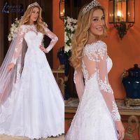 LAYOUT NICEB Vintage Long Sleeves Wedding Dresses Lace Appliques Women Vestido De Noiva Robe Mariée Bridal Gowns Bride Elegant