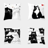 Funny Black Cat Pillow Case Creative Naughty White Cat Throw Pillowcase Decorative Pillowcases Pillow Cover funda de almohada