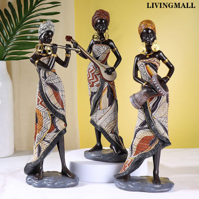 Livingmall เรซิ่นแอฟริกันกลองนักดนตรีรูปปั้นศิลปะสมัยใหม่รูปห้องนั่งเล่นสำนักงานอุปกรณ์ตกแต่งภายใน
