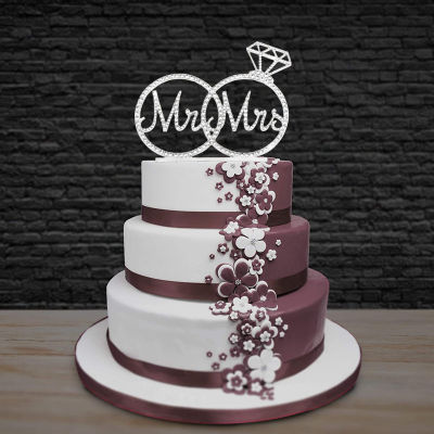 Mr &amp; Mrs Cake Topper For Wedding Anniversary Rings Crystal Rhinestone Party Decoration Gold Silver Wedding Cake Topper