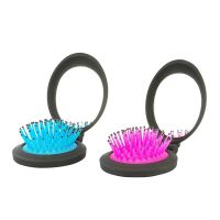 Two Piece Foldable Mirrored Mini Hairbrush Set