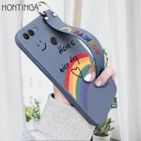 Hontinga เคสโทรศัพท์สำหรับ Huawei Y9 2018,เคสซิลิโคนนิ่มสีรุ้งทรงสี่เหลี่ยมแบบดั้งเดิมเคสยางขอบซิลิโคนนิ่มสำหรับเด็กผู้หญิงเคสป้องกันกล้องด้านหลังเคสใส่โทรศัพท์แบบนิ่ม (พร้อมสายคล้อง)