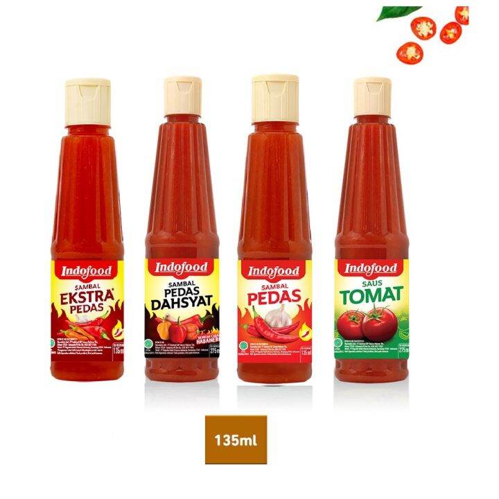 Indofood Saos Sambal Pedas Extra Pedas Dahsyat / Saos Tomat 135ml ...