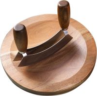 【YD】 Mezzaluna and Round Cutting Board  Chopping Pizza Cutter Rocker With Wood herb board
