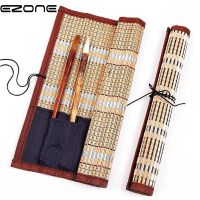 EZONE Calligraphy Pen Case Painting Brush Holder Bamboo Rolling Bag Curtain Pack For Watercolor Oil Drawing Pens Art Supplies