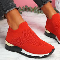 New Spring Knitting Socks Shoes Women 2021 Mesh Breathable Platform Sneakers Slip on Flat Casual Loafers Ladies Vulcanized Shoes