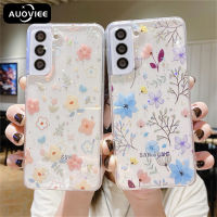 AUOVIEE เคสโทรศัพท์แวววาวน่ารัก,เคสนิ่มสำหรับ Samsung S22 S21 S20 Plus FE เคสลายการ์ตูนดอกไม้ใสสำหรับ Samsung Note 20 Ultra A52 A72 A32 4G A71 A22 A12